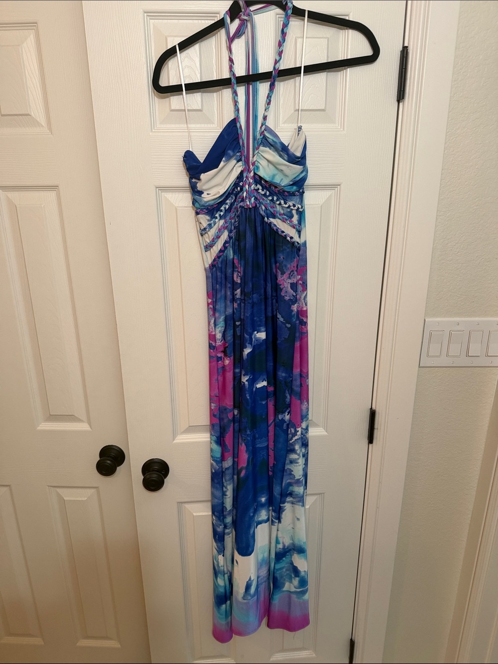 Cynthia Rowley Blue and Pink Tie-Dye Halter Maxi Dress